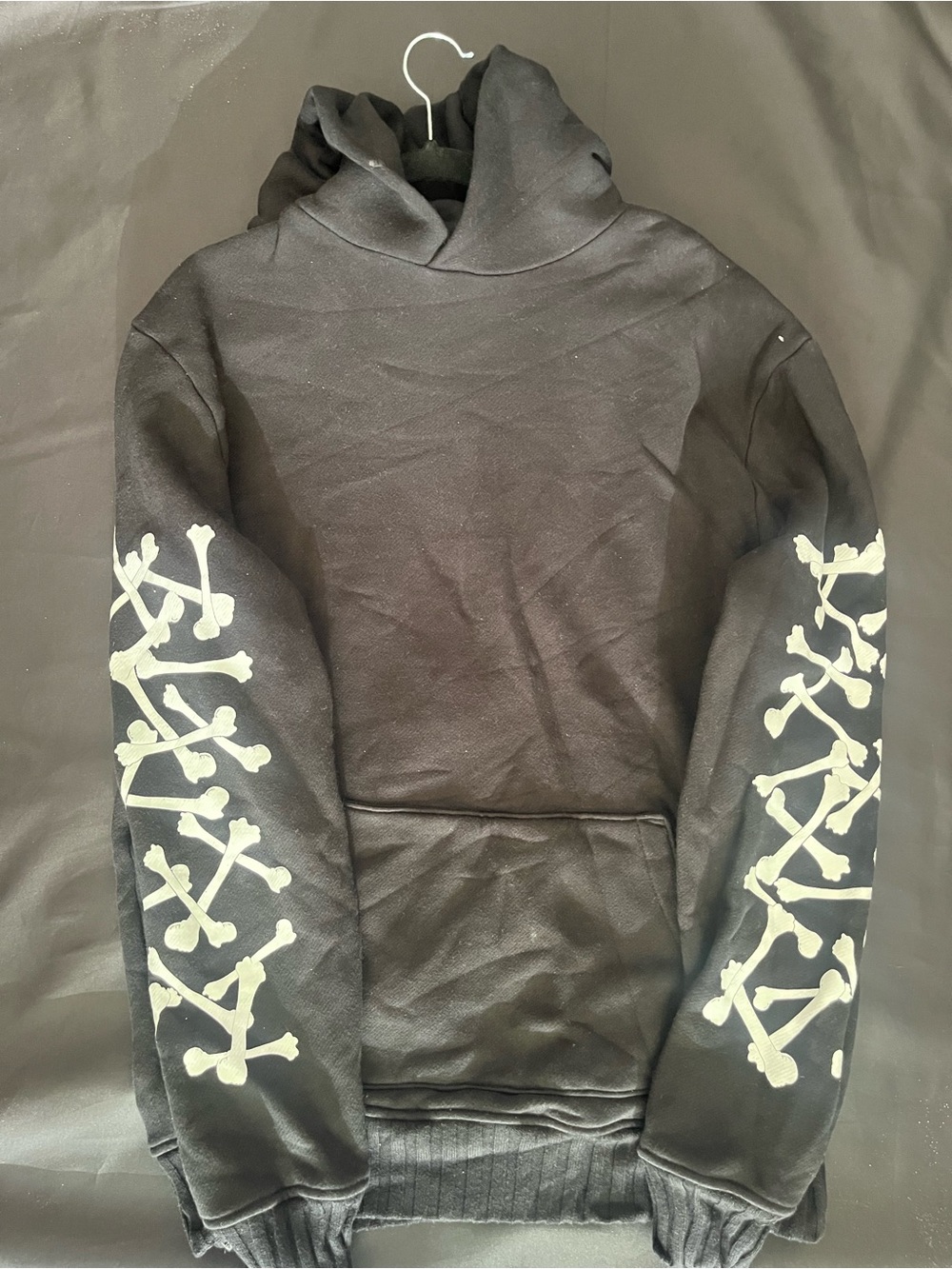 AMIRI Black Hoodie with White Bone Sleeve Graphics